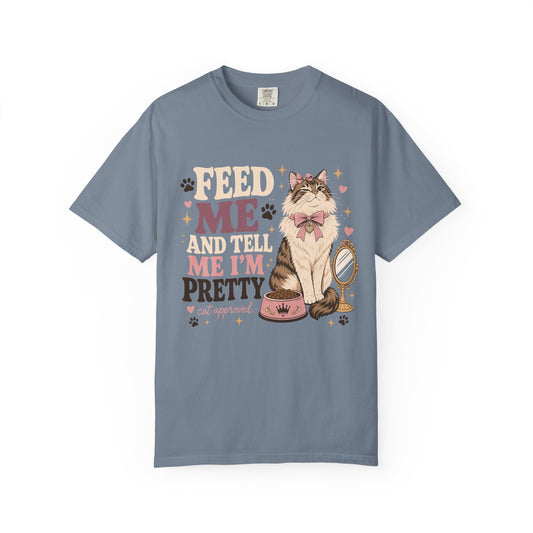 Cat Lover T-Shirt — "Feed Me and Tell Me I’m Pretty" Cute Kitty Graphic Tee