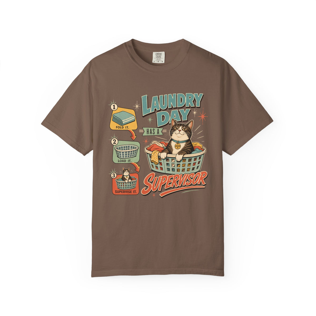 Laundry Day Supervisor T-Shirt — Cute Cat Laundry Graphic Tee