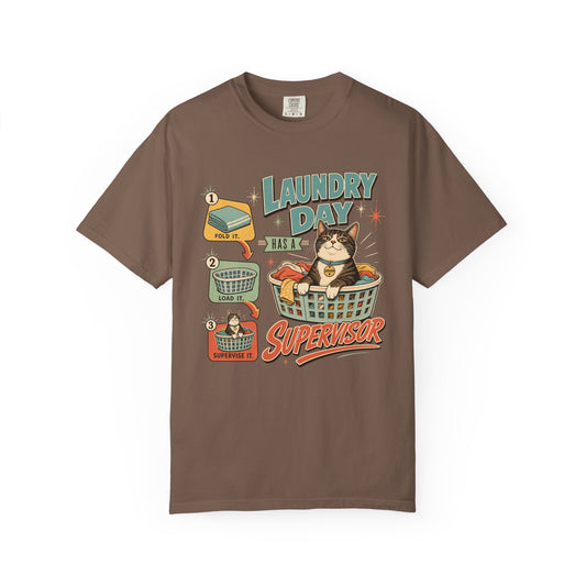 Laundry Day Supervisor T-Shirt — Cute Cat Laundry Graphic Tee