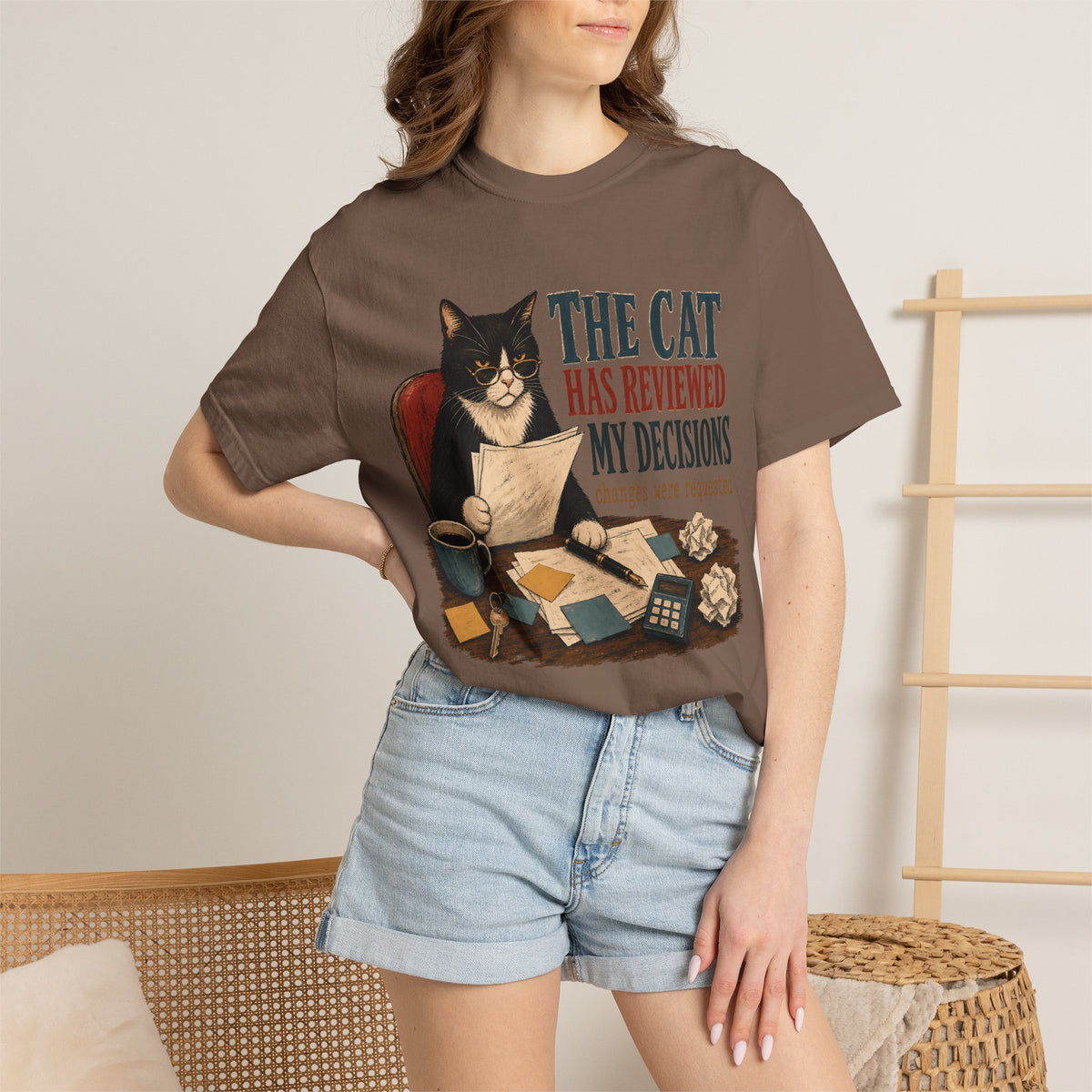 Cat Reviewer T-Shirt — "The Cat Has Reviewed My Decisions" Vintage Cat Office Tee