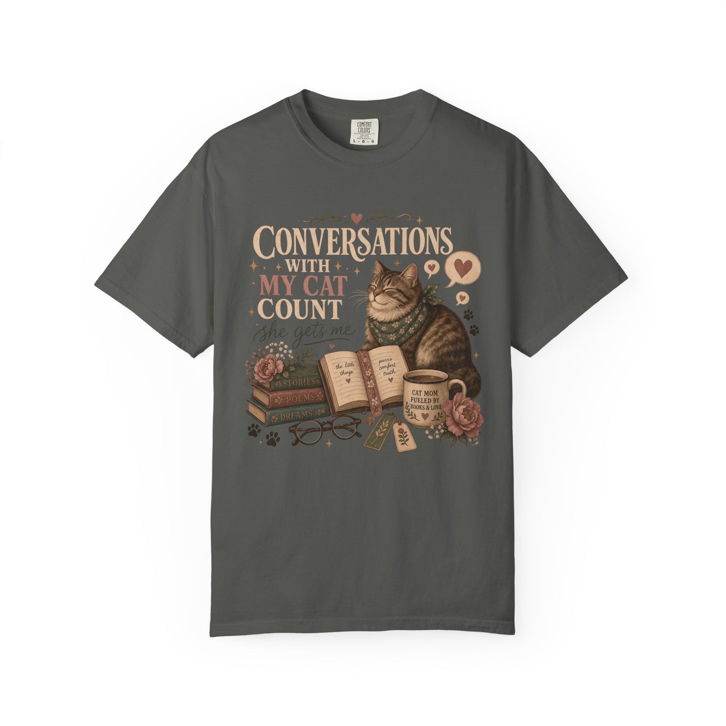 Cat Lover T-Shirt — "Conversations With My Cat I Count (She Gets Me)" Vintage Bookish Tee
