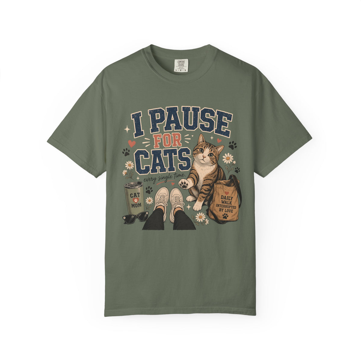 I Pause For Cats T-Shirt – Cute Cat Lover Graphic Tee