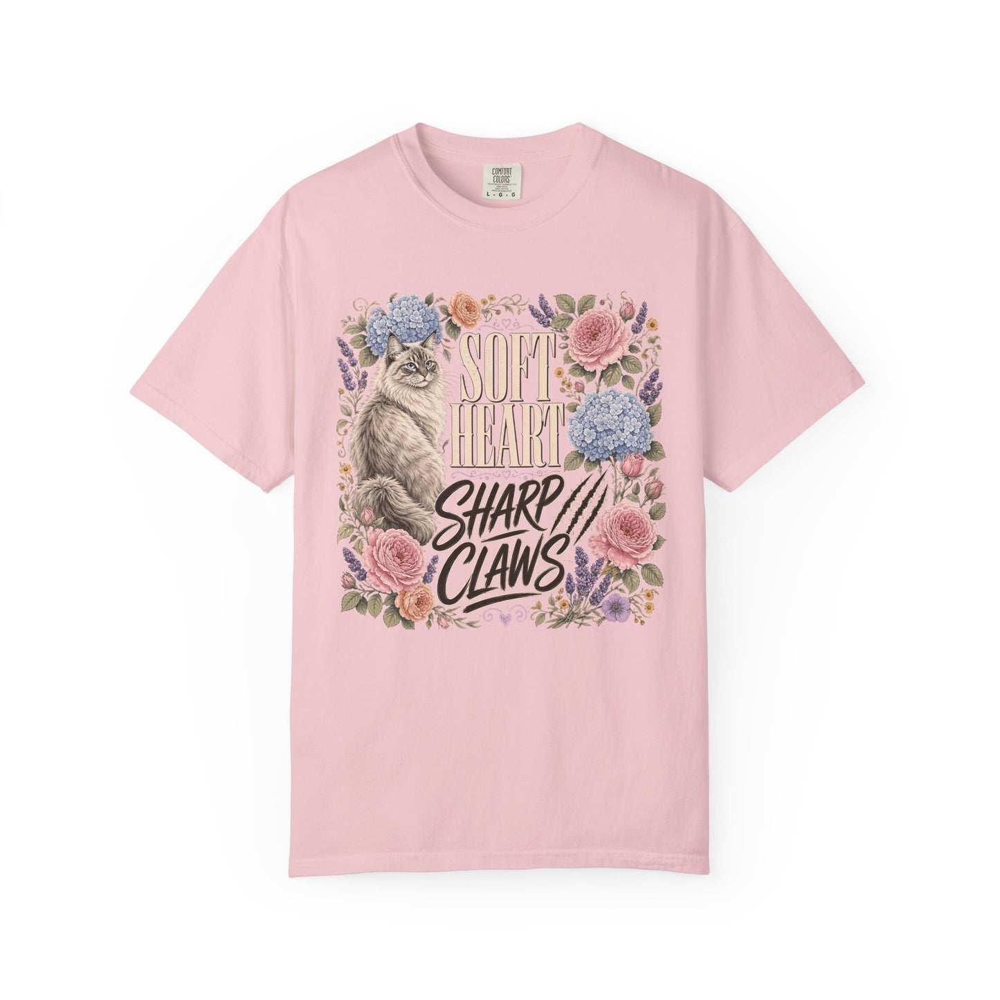 Cat Floral T‑Shirt — "Soft Heart, Sharp Claws" Vintage Garden Tee