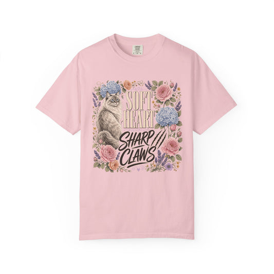 Cat Floral T‑Shirt — "Soft Heart, Sharp Claws" Vintage Garden Tee