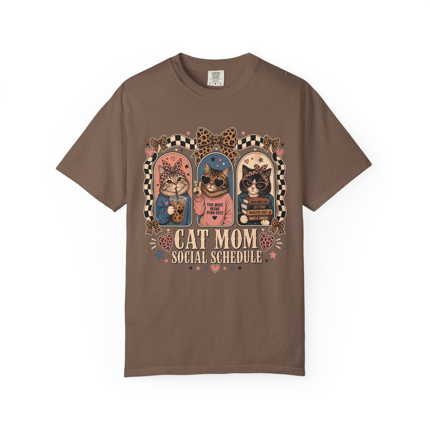 Cat Mom T-Shirt — Vintage Retro Cats "Cat Mom Social Schedule" Graphic Tee