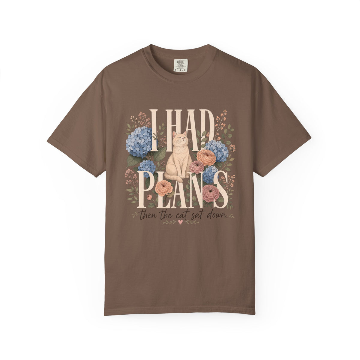 Cat Among Flowers T-Shirt — "I Had Plans" Floral Vintage Graphic