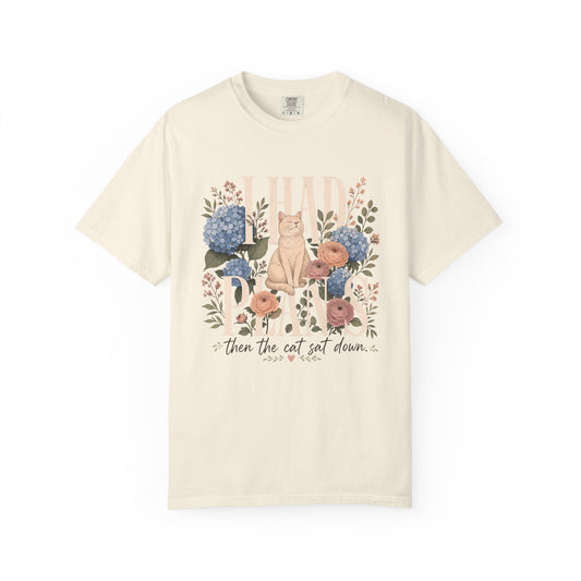 Cat Among Flowers T-Shirt — "I Had Plans" Floral Vintage Graphic