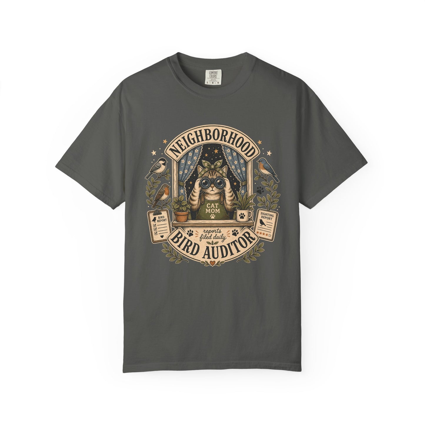 Neighborhood Bird Auditor T-Shirt — Cat Mom Birdwatcher Graphic Tee