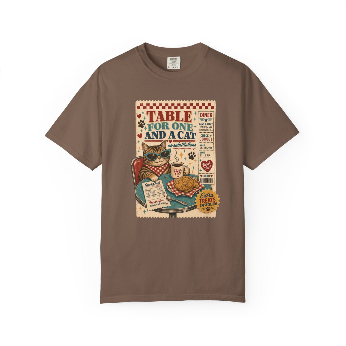 Table for One and a Cat T-Shirt — Retro Diner Cat Lover Tee