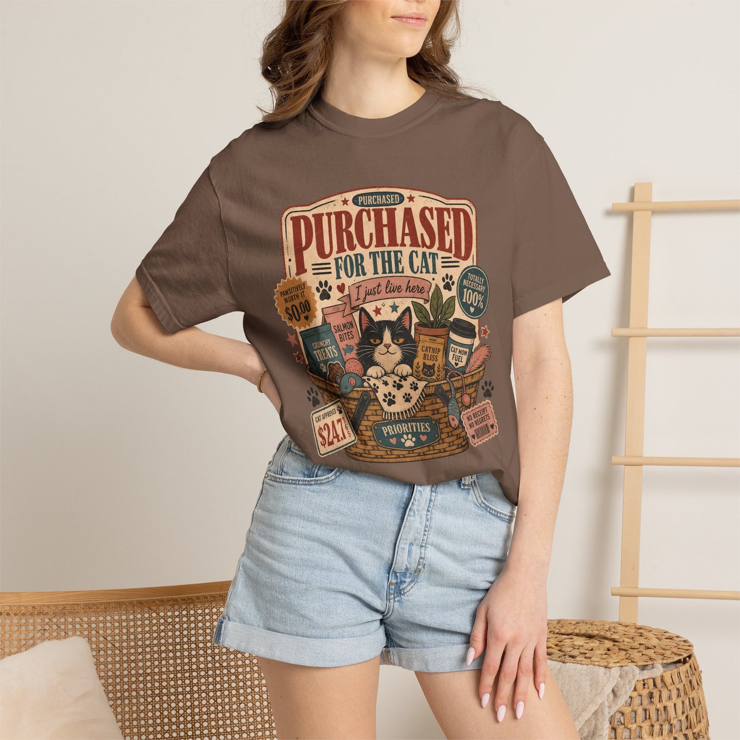 Cat Lover T-Shirt — "Purchased for the Cat" Vintage Pet Humor Tee