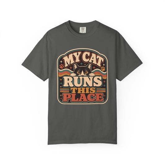 My Cat Runs This Place T-Shirt — Retro Cat Lover Shirt