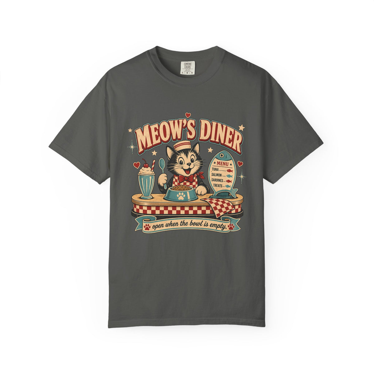 Meow's Diner Cat Vintage T-Shirt — Retro 50s Diner Graphic Tee