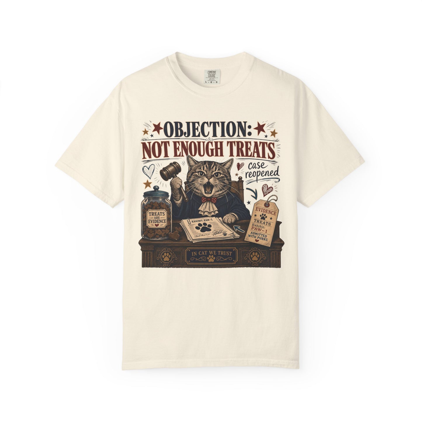 Cat Judge T‑Shirt — “Objection: Not Enough Treats” Novelty Lawyer Cat Tee