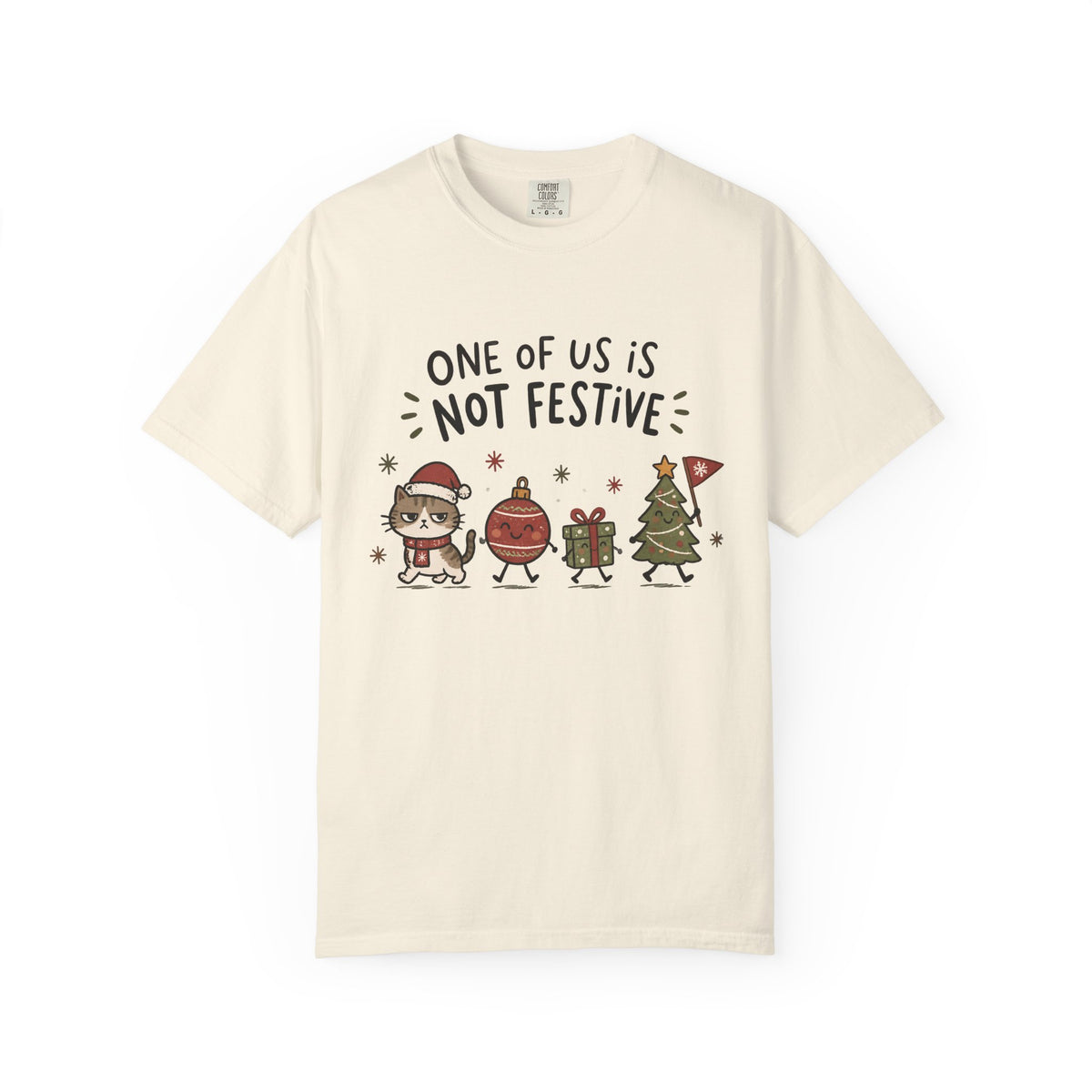 Funny Holiday T-Shirt "One of Us is Not Festive" – Cute Grinchy Cartoon Xmas Tee