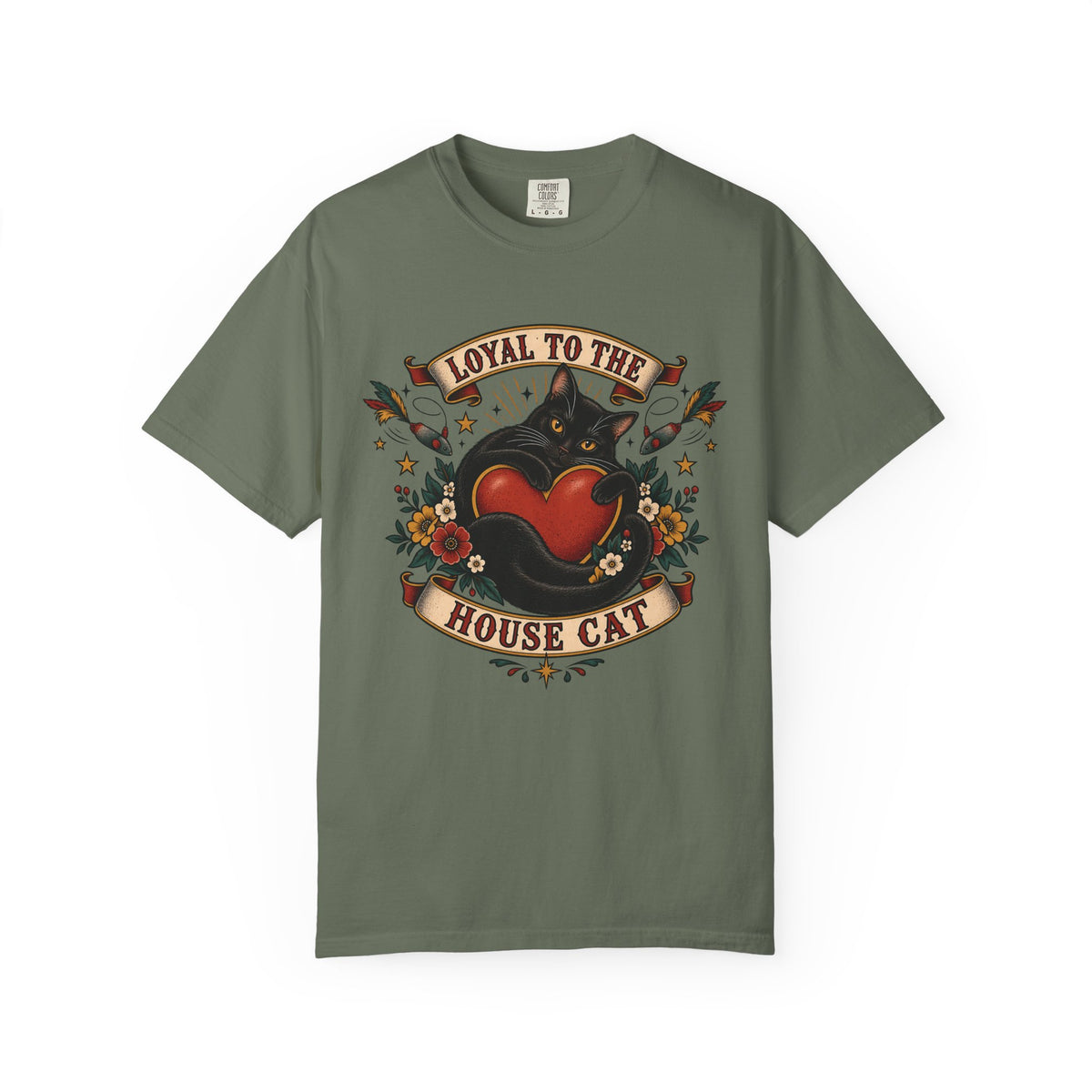 Loyal to the House Cat Tee — Retro Heart & Black Cat Graphic T-Shirt