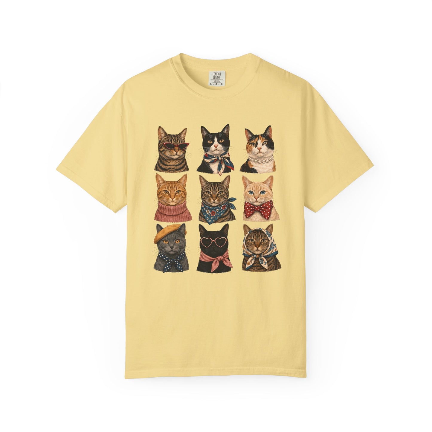 Cat Portraits T-Shirt — Vintage Nine Cats Illustration Tee