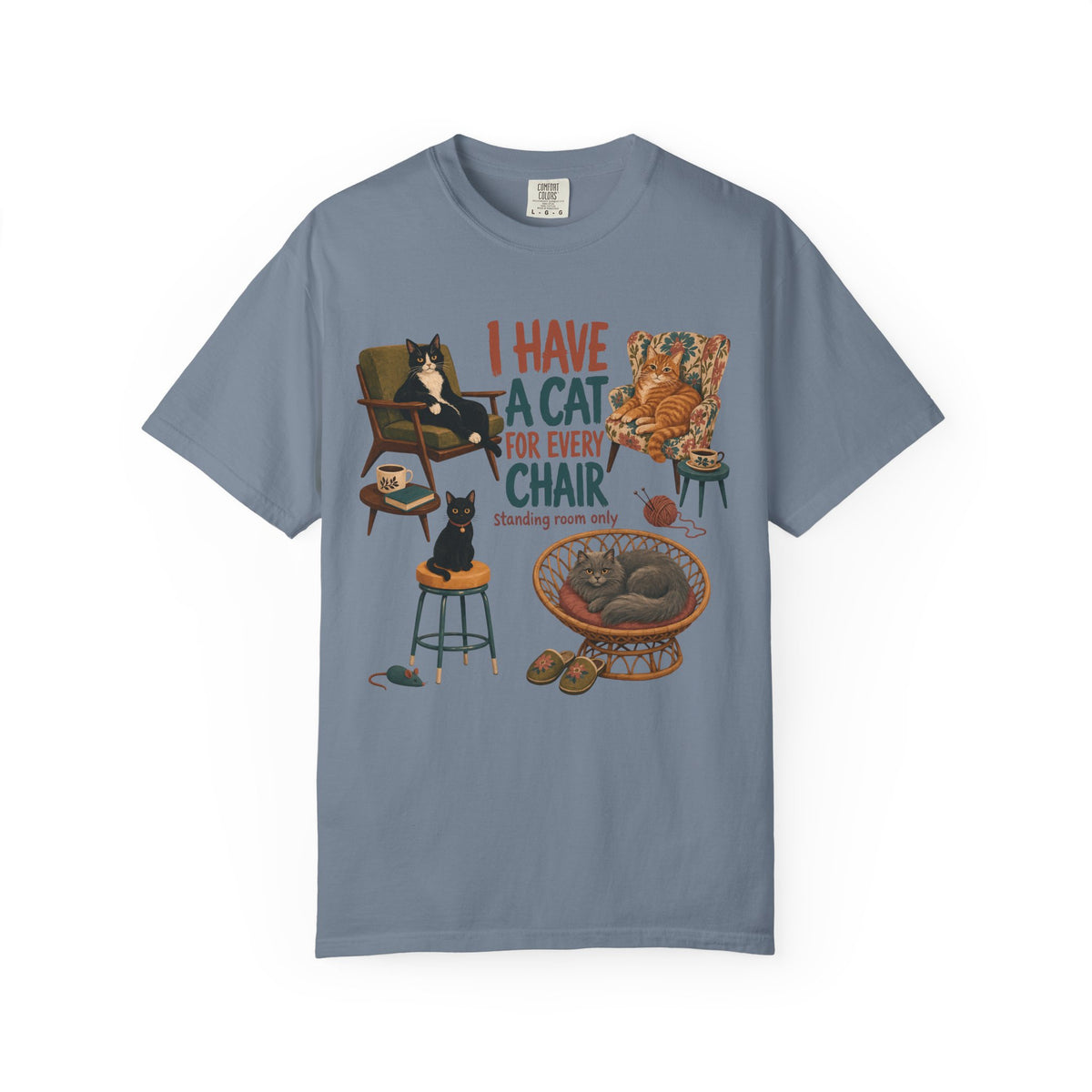 Cat Lover T‑Shirt — "I Have a Cat for Every Chair" Illustrated Tee