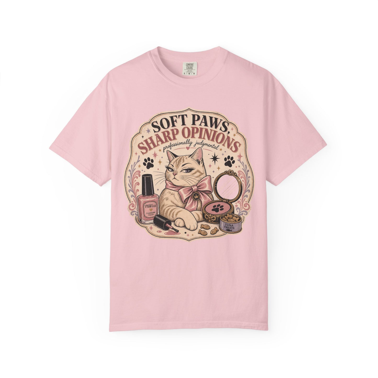 Cat Graphic T-Shirt — "Soft Paws, Sharp Opinions" Cute Vintage Cat Lounge Tee