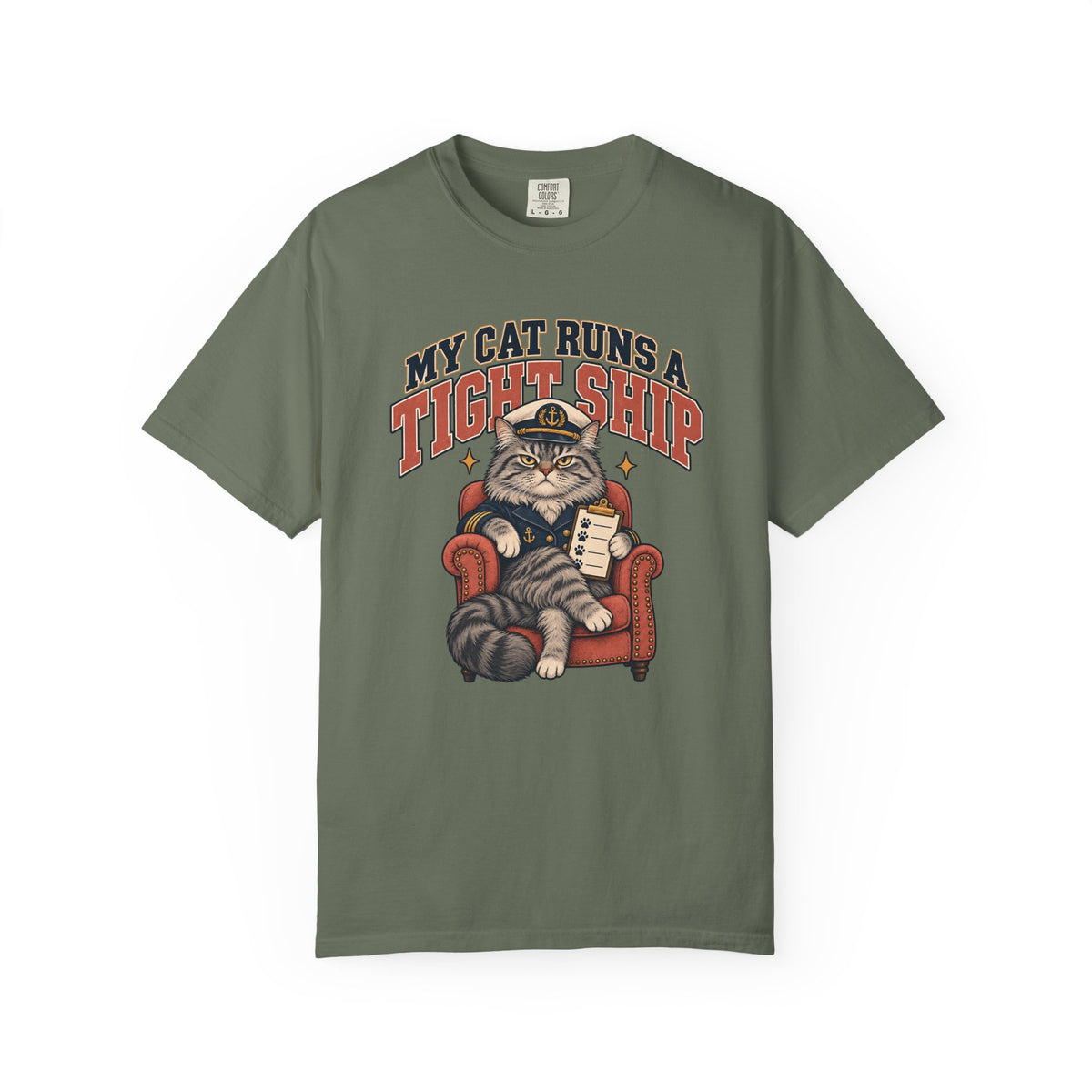 My Cat Runs a Tight Ship T-Shirt — Funny Cat Captain Graphic Tee