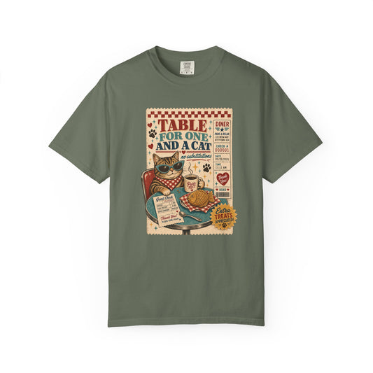 Table for One and a Cat T-Shirt — Retro Diner Cat Lover Tee