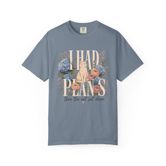 Cat Among Flowers T-Shirt — "I Had Plans" Floral Vintage Graphic