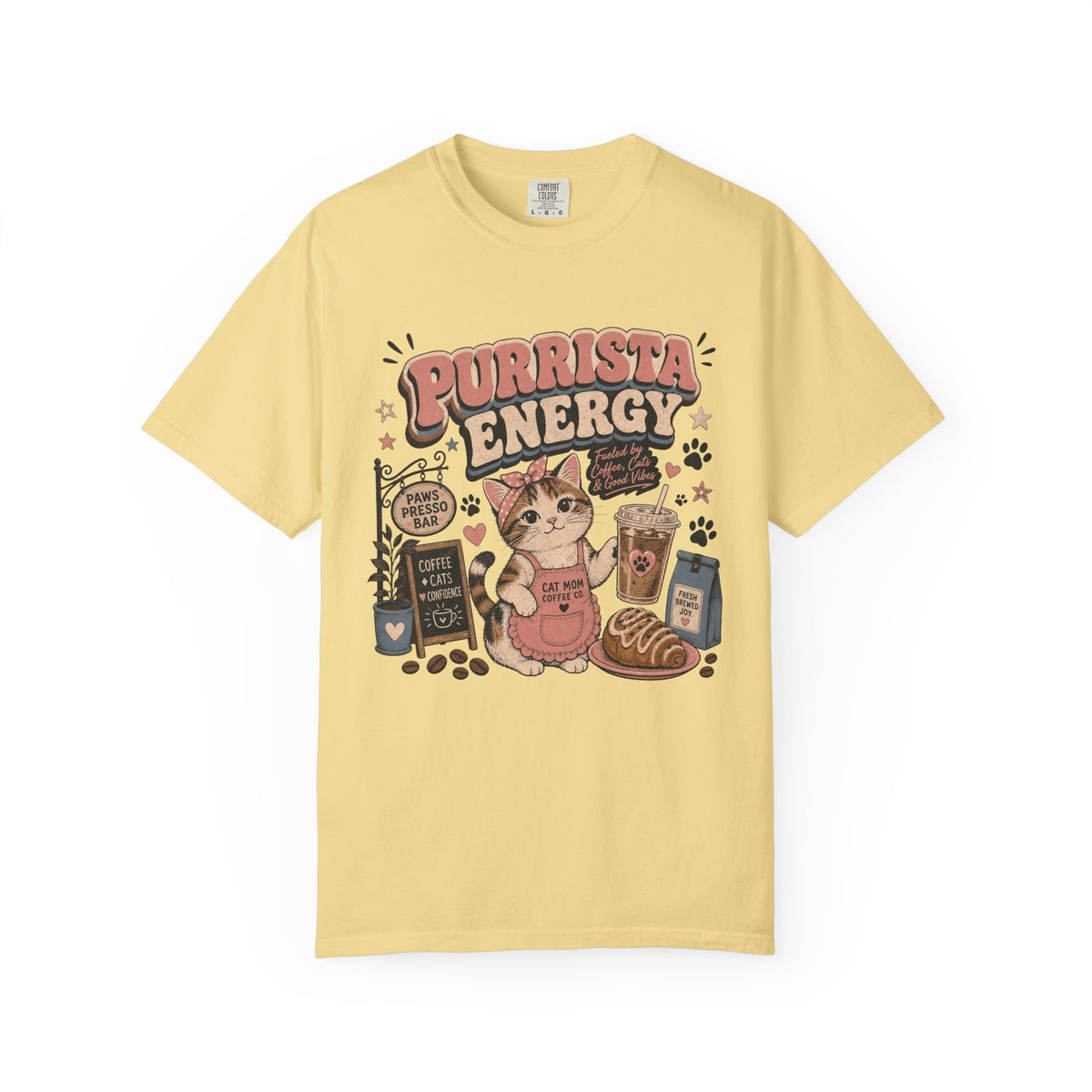 Purrista Energy T-Shirt — Cute Cat Coffee Lover Tee