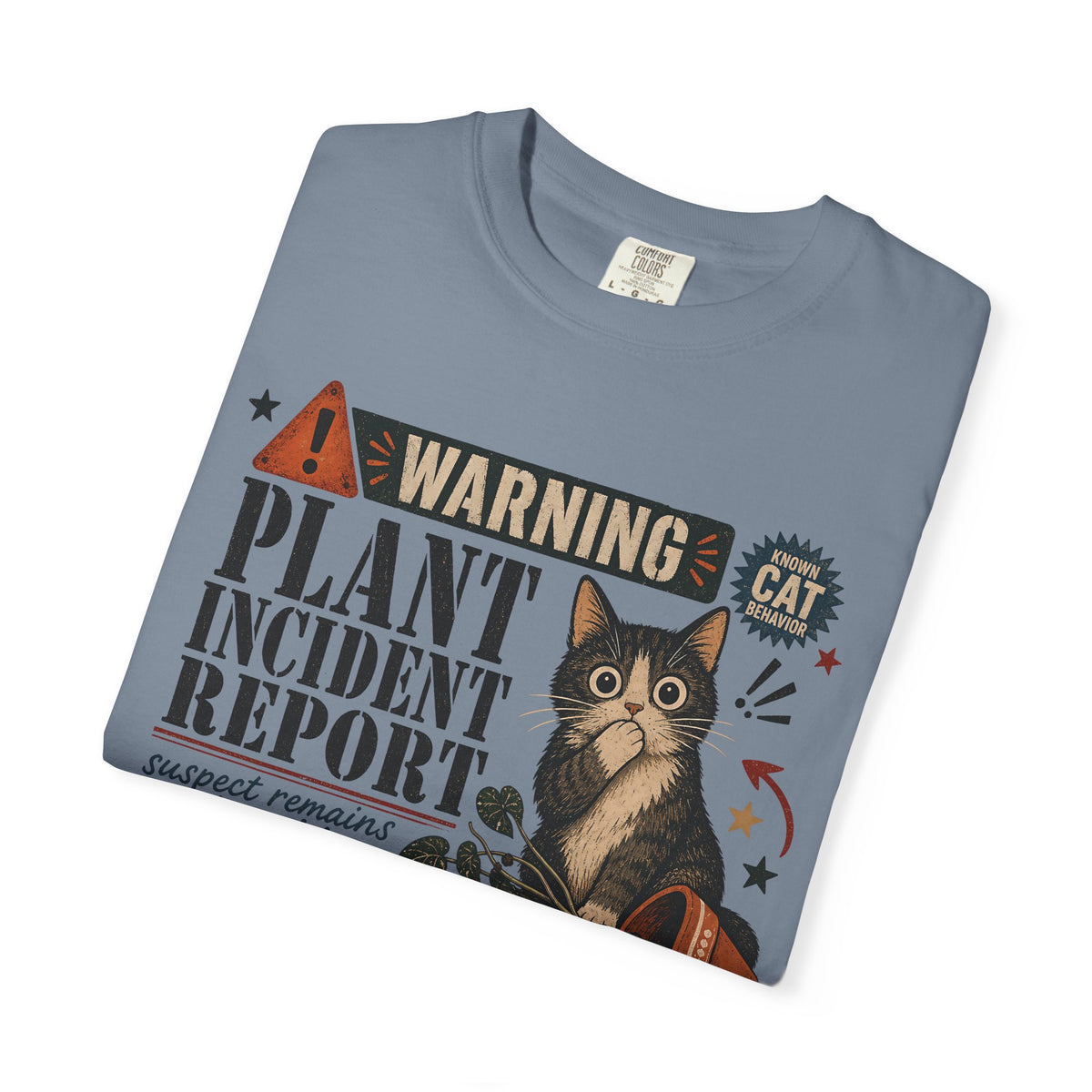Plant Incident Report Cat T-Shirt – Cute ‘Case Closed’ Gardening Cat Graphic Tee
