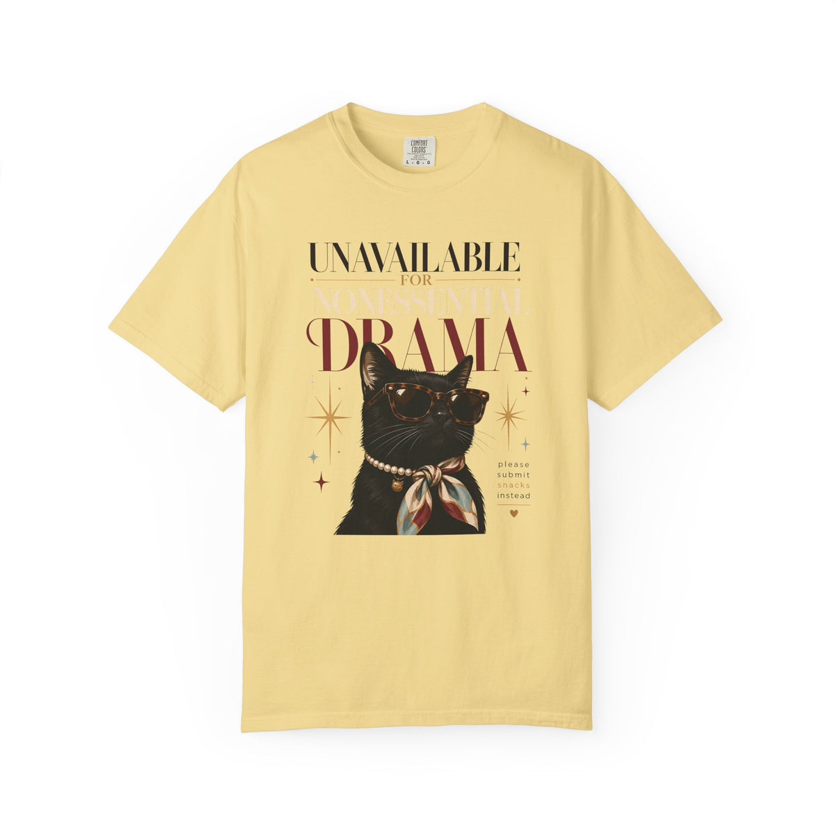 "Unavailable for Nonessential Drama" Cat T-Shirt — Vintage Black Cat Graphic Tee