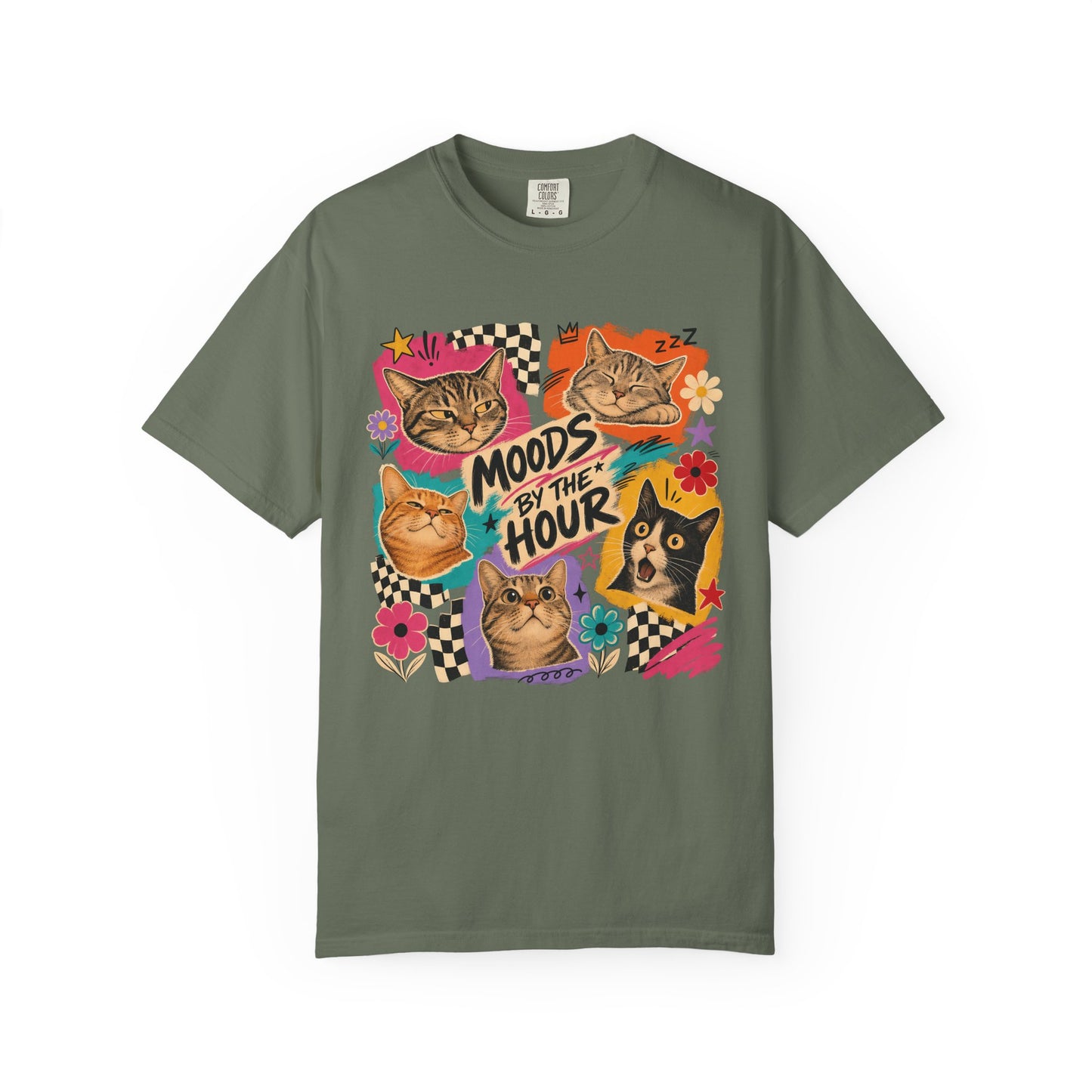 Cat Mood Graphic T-Shirt — "Moods by the Hour" Vintage-Style Tee