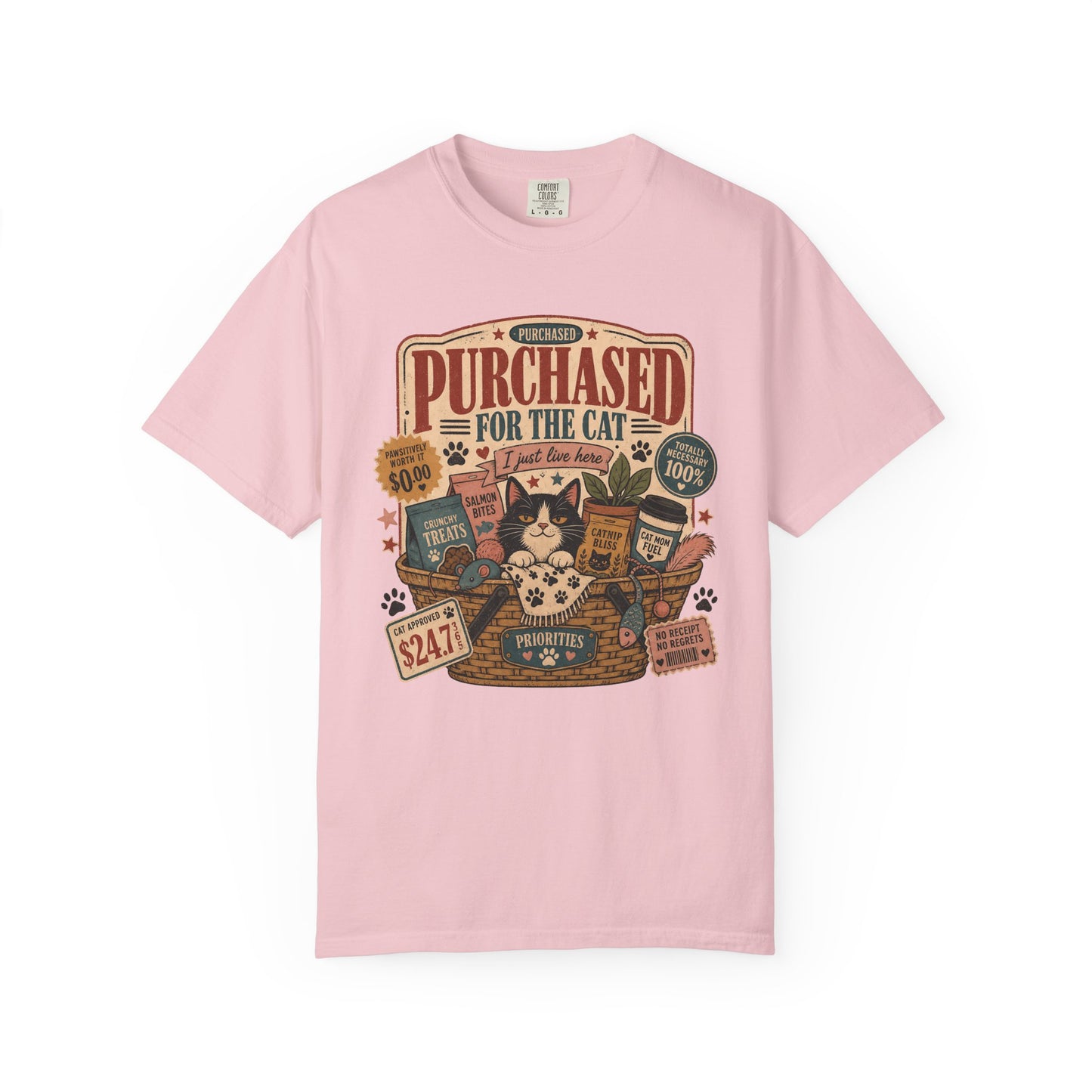 Cat Lover T-Shirt — "Purchased for the Cat" Vintage Pet Humor Tee