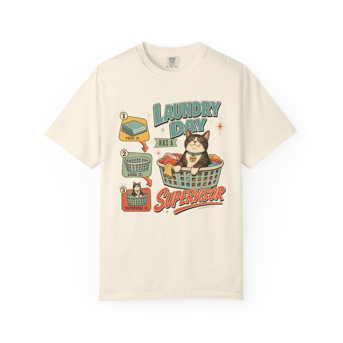 Laundry Day Supervisor T-Shirt — Cute Cat Laundry Graphic Tee