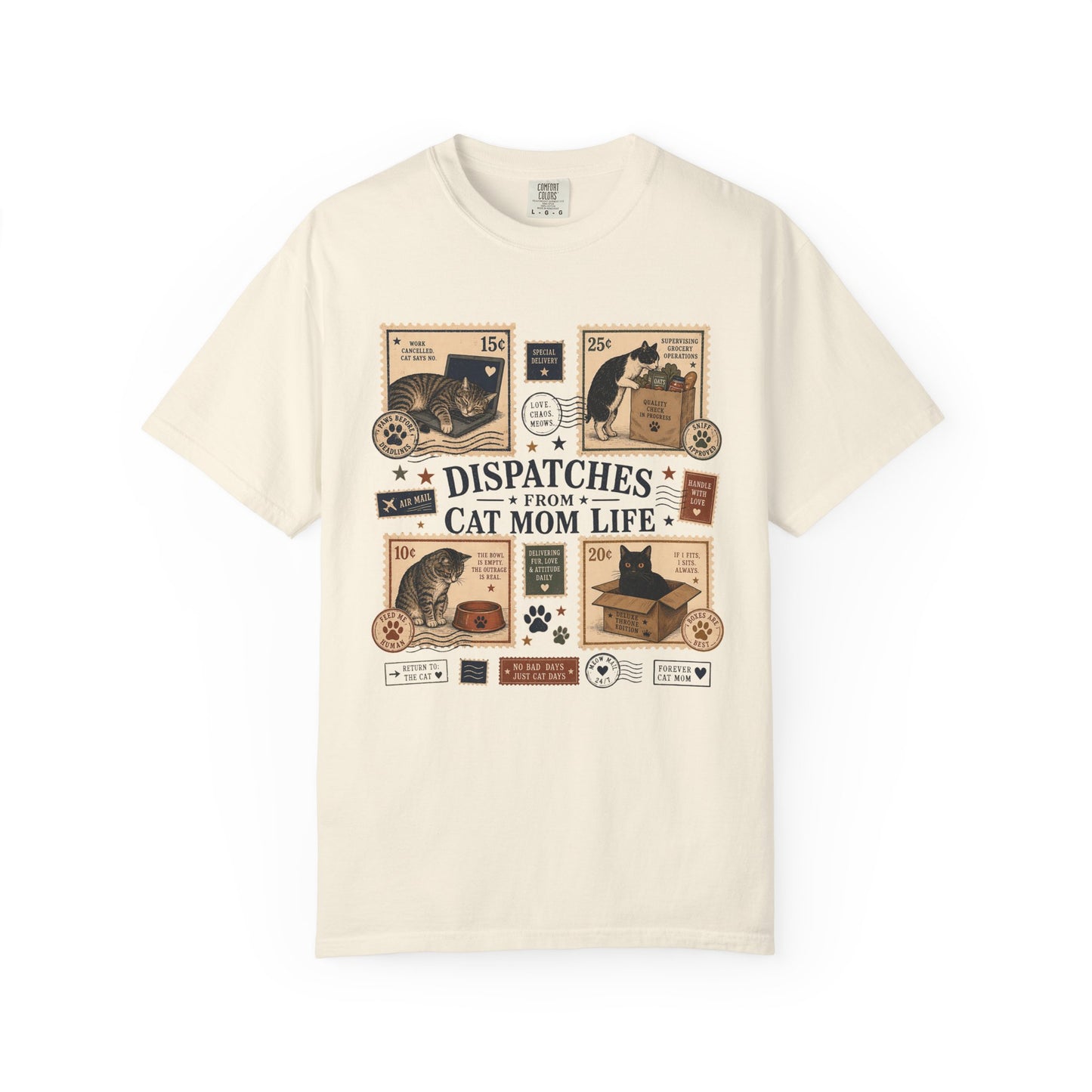 Cat Mom Life T‑Shirt — "Dispatches From Cat Mom Life" Vintage Cat Collage Tee