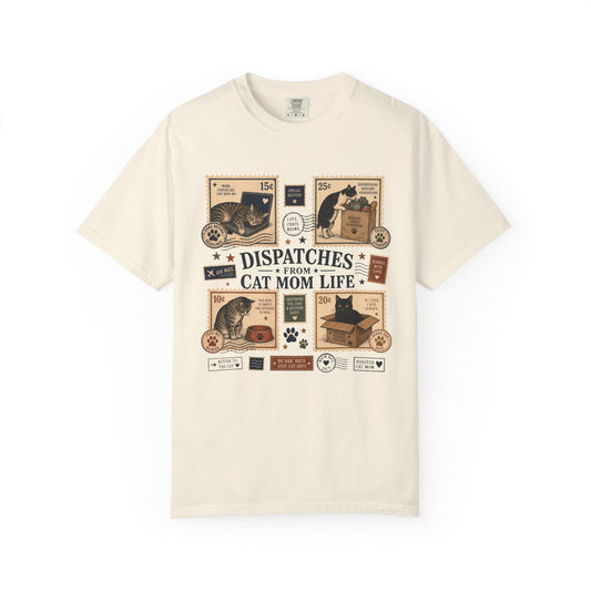 Cat Mom Life T‑Shirt — "Dispatches From Cat Mom Life" Vintage Cat Collage Tee