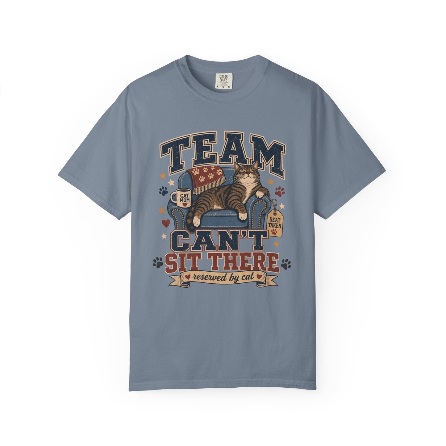 Vintage 'Team Can't Sit There' Cat T-Shirt — Cozy Cat Lover Graphic Tee