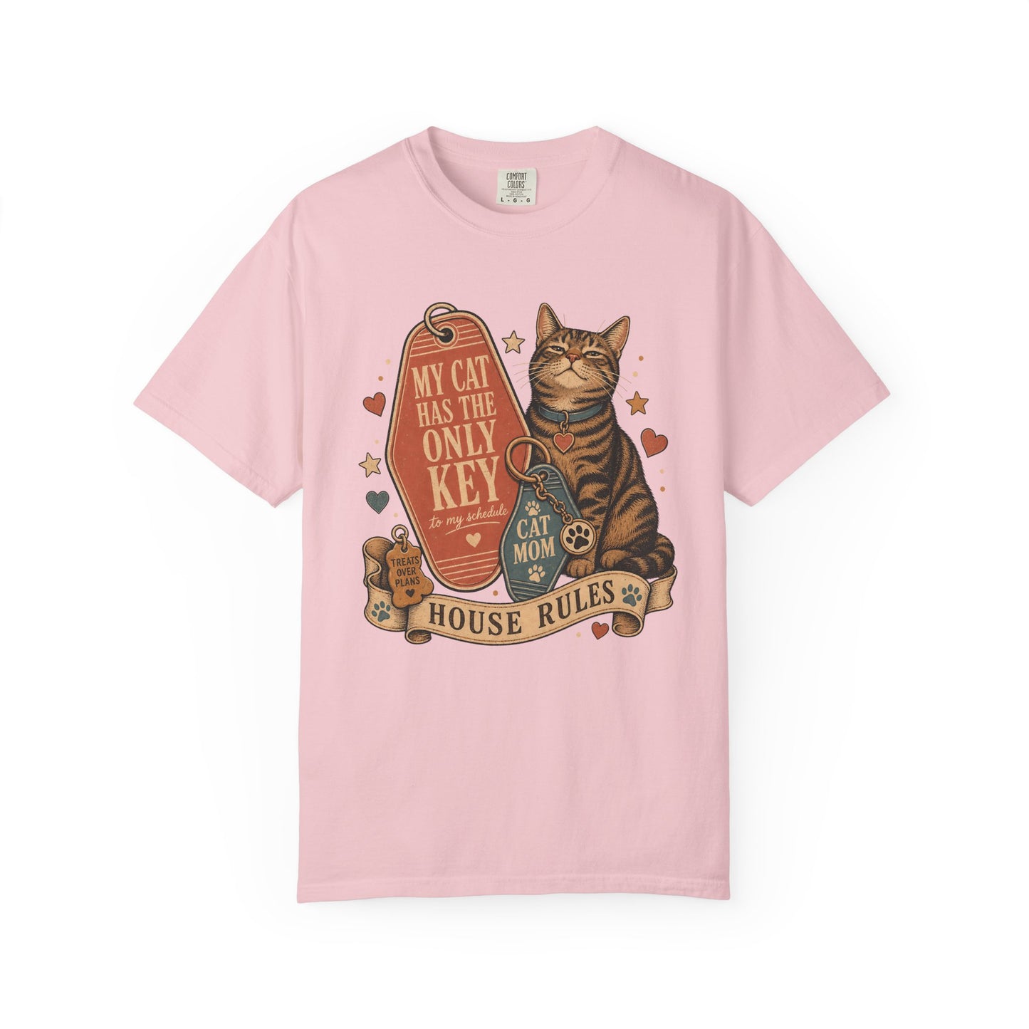 Cat Mom T-Shirt — “My Cat Has The Only Key” Vintage House Rules Tee