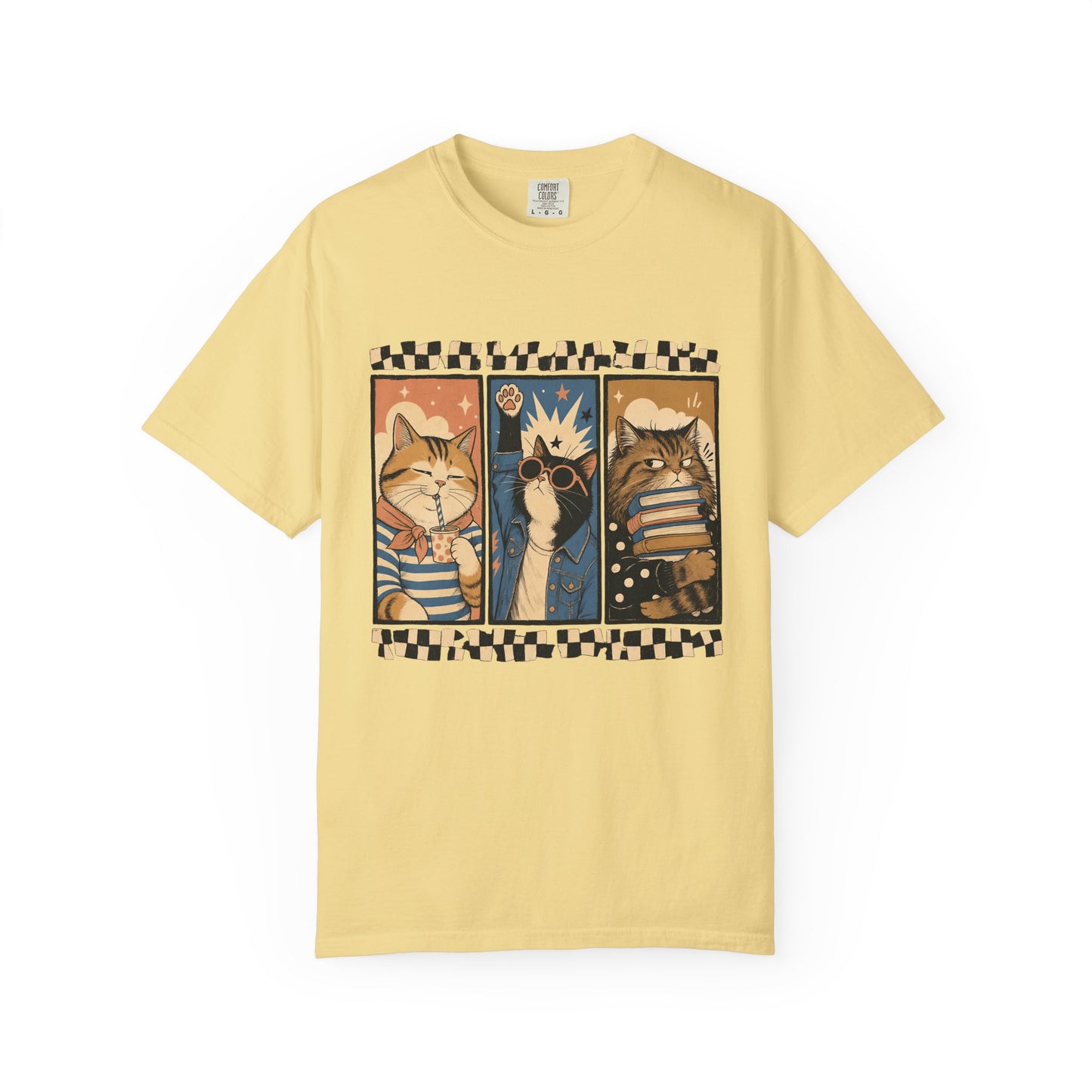 Retro Cat Trio Graphic T-Shirt — Vintage Cartoon Cats Tee