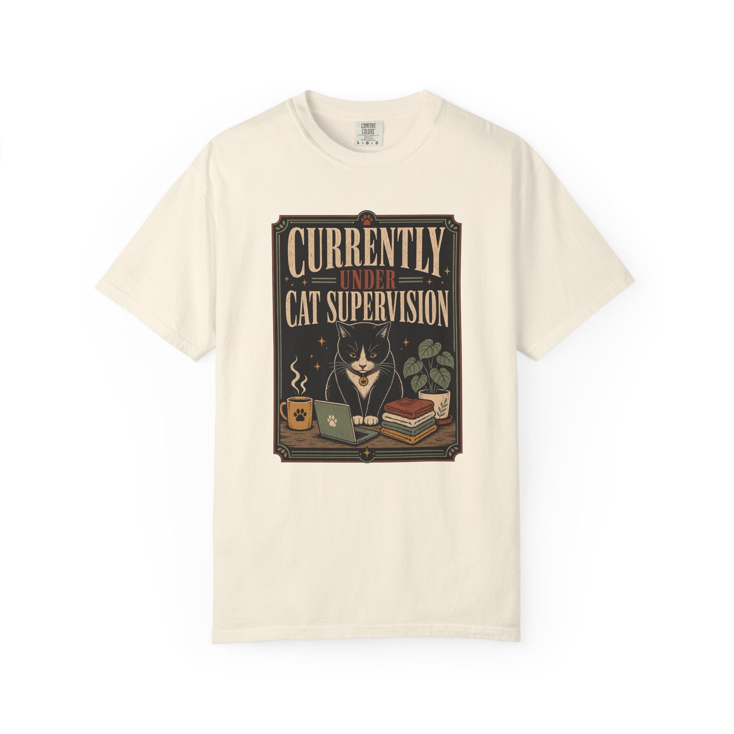 Cat Supervision T-Shirt — "Currently Under Cat Supervision" Vintage Cat Lover Tee