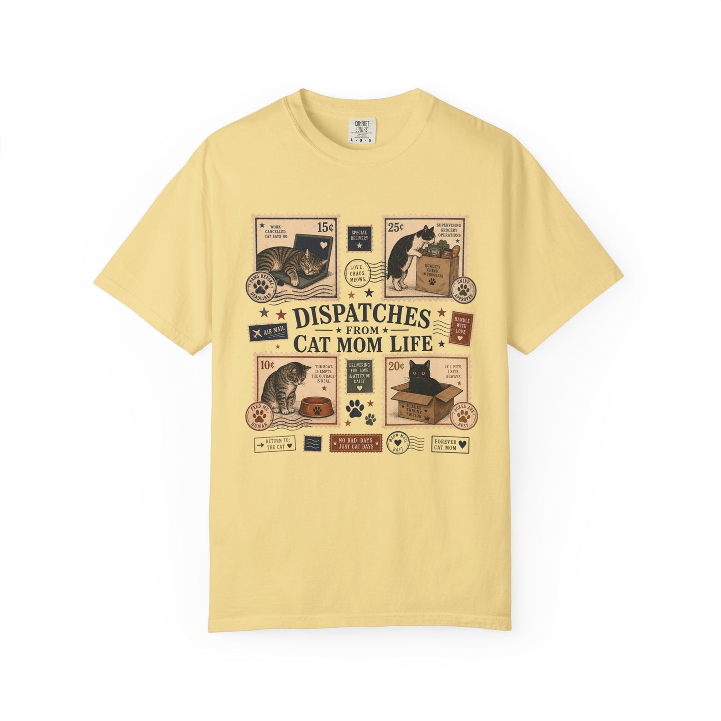 Cat Mom Life T‑Shirt — "Dispatches From Cat Mom Life" Vintage Cat Collage Tee