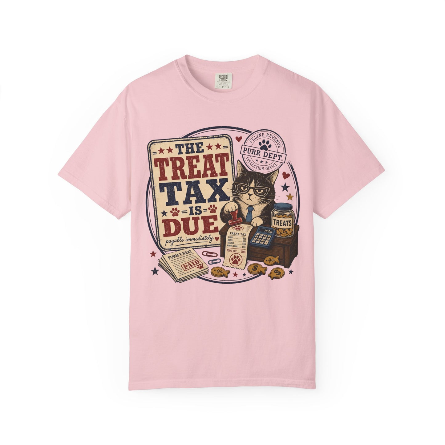 The Treat Tax Is Due Cat T-Shirt — Funny Pet Lover Graphic Tee