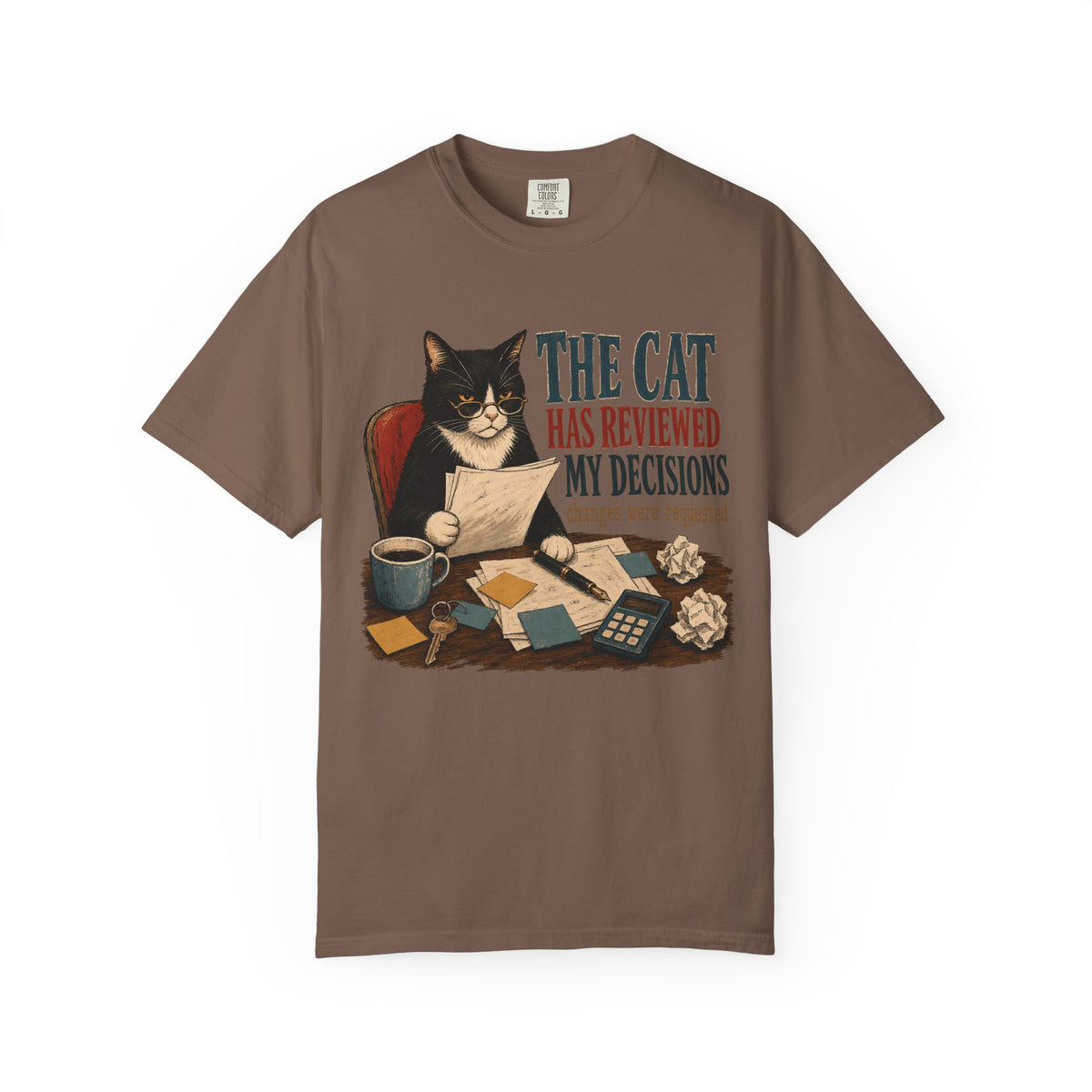 Cat Reviewer T-Shirt — "The Cat Has Reviewed My Decisions" Vintage Cat Office Tee