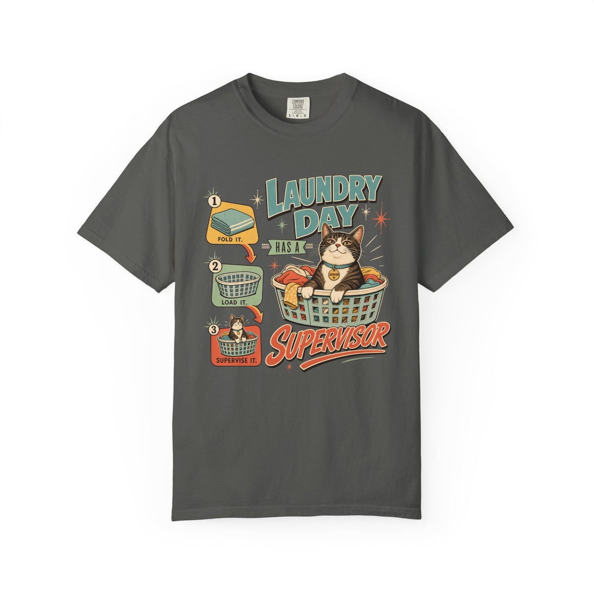 Laundry Day Supervisor T-Shirt — Cute Cat Laundry Graphic Tee