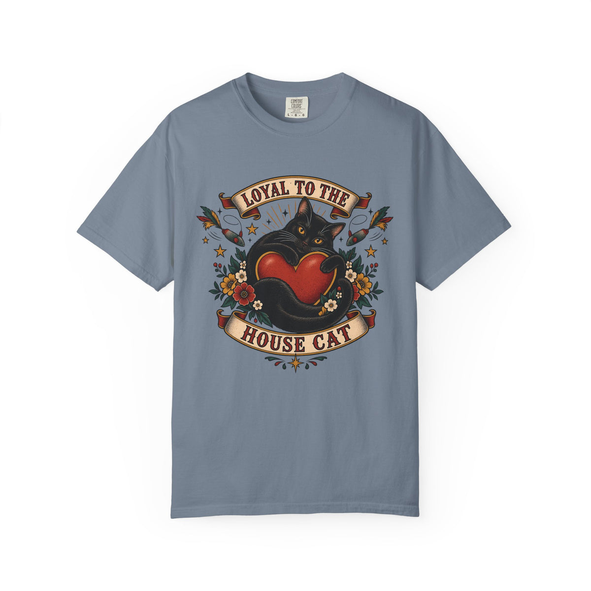 Loyal to the House Cat Tee — Retro Heart & Black Cat Graphic T-Shirt