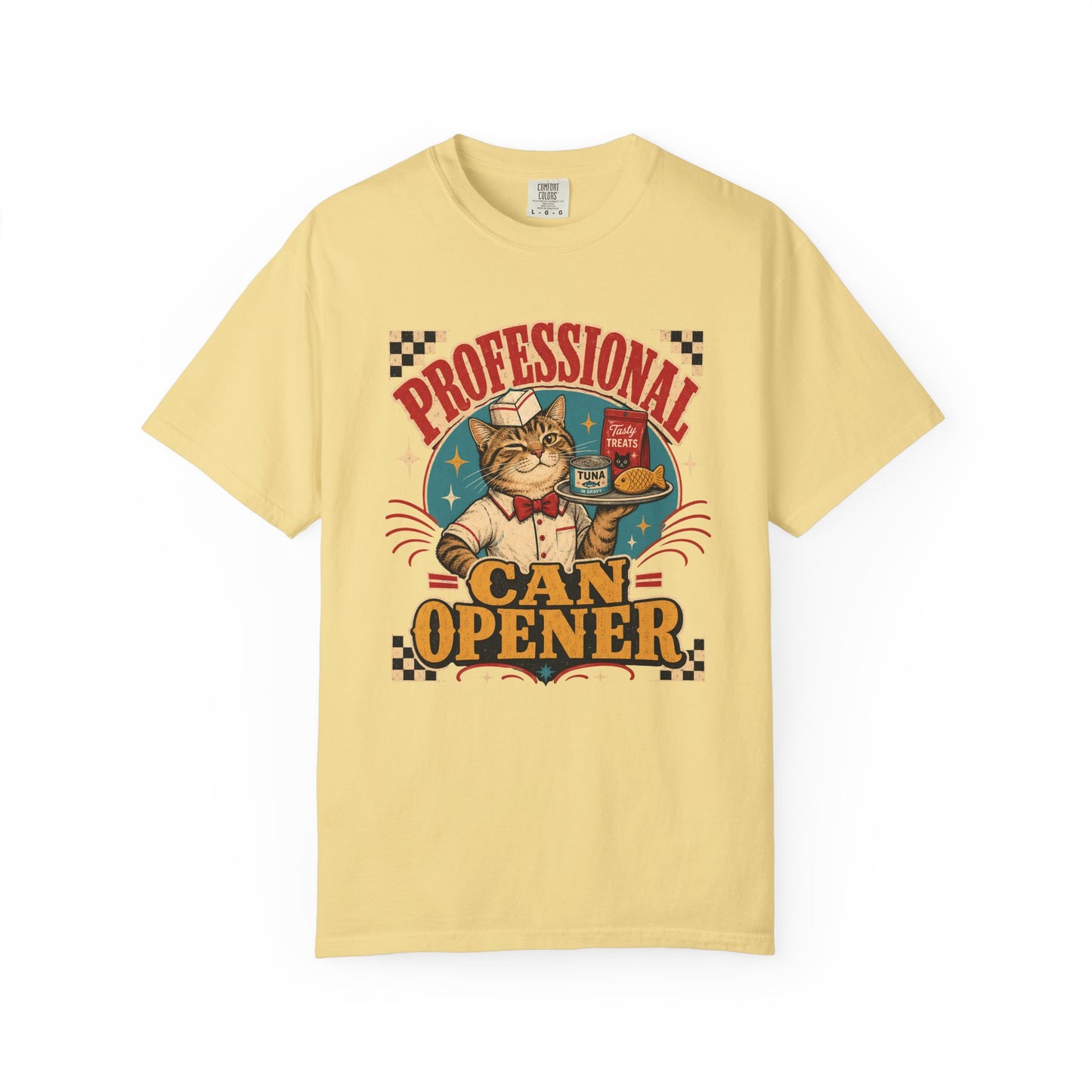 Professional Can Opener Cat T-Shirt — Retro Vintage Cat Lover Tee