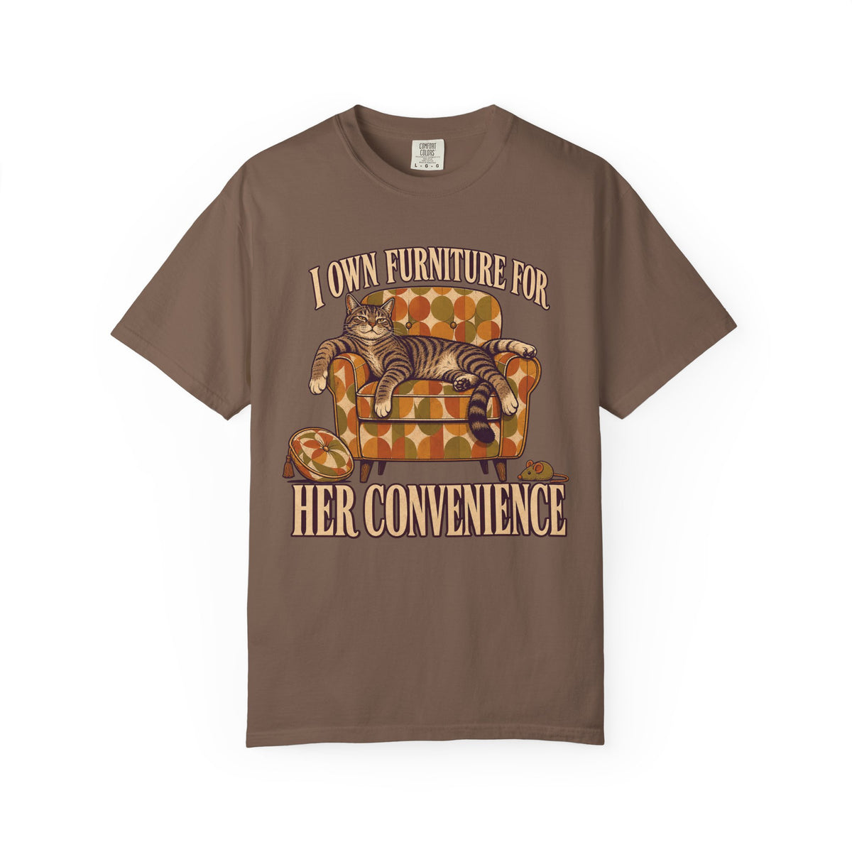Cat Lover T‑Shirt – "I Own Furniture For Her Convenience" Vintage Cat Graphic Tee