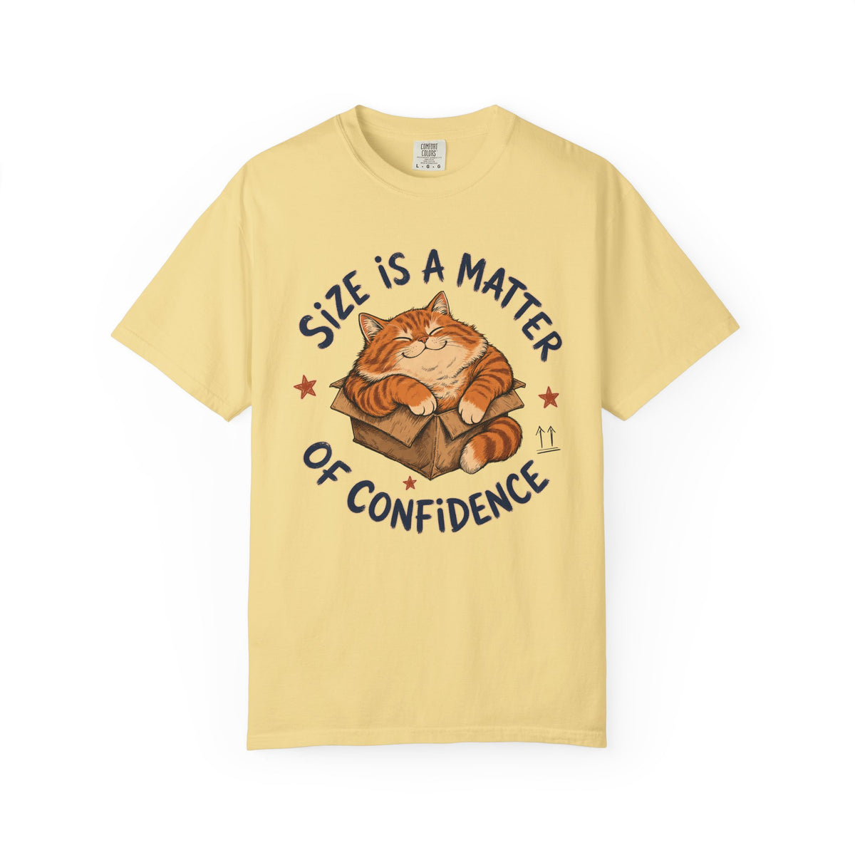 Cat Confidence T-Shirt — "Size Is a Matter of Confidence" Graphic Tee
