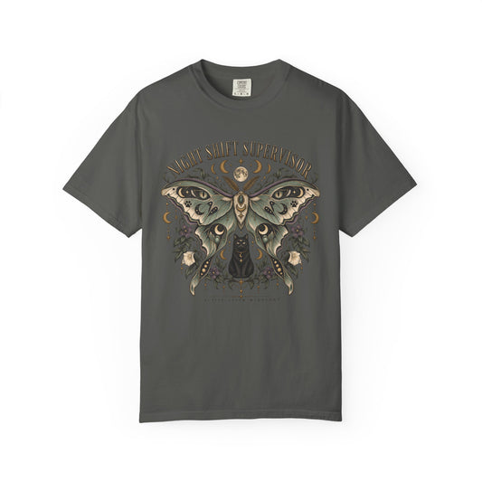 Night Shift Supervisor T‑Shirt — Vintage Moth Illustration for Night Workers