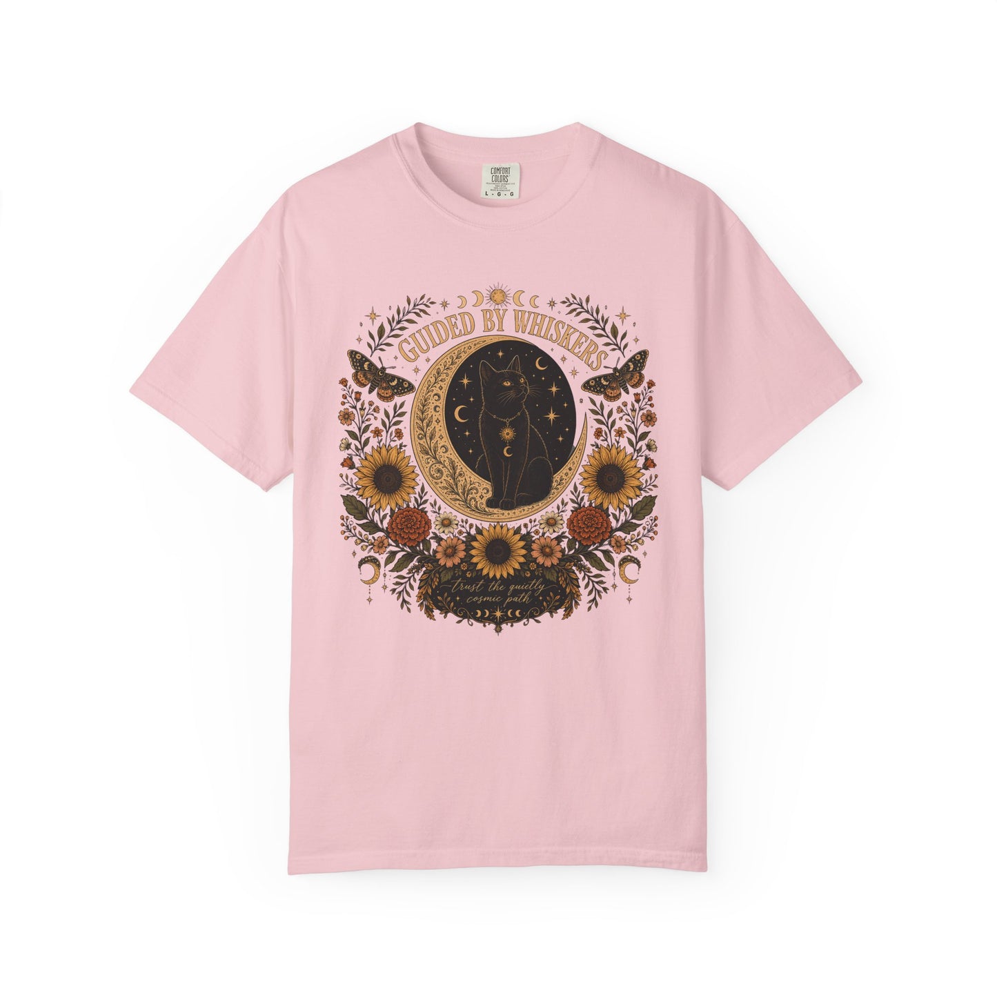 Guided by Whiskers T-Shirt — Boho Celestial Floral Graphic Tee