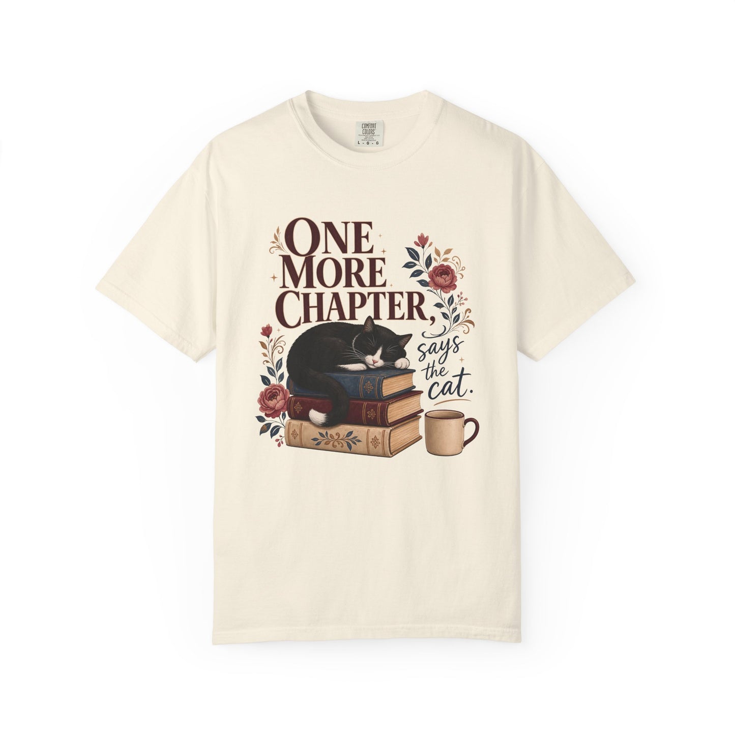 One More Chapter Says the Cat T-Shirt — Cozy Booklover Cat Tee