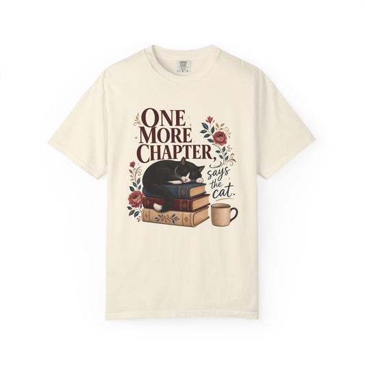One More Chapter Says the Cat T-Shirt — Cozy Booklover Cat Tee