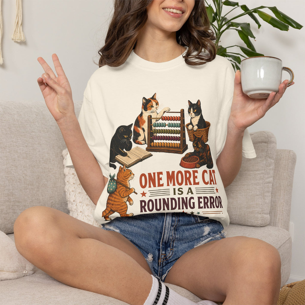 Cat Lover T-Shirt — "One More Cat Is a Rounding Error" Vintage Kittens Tee